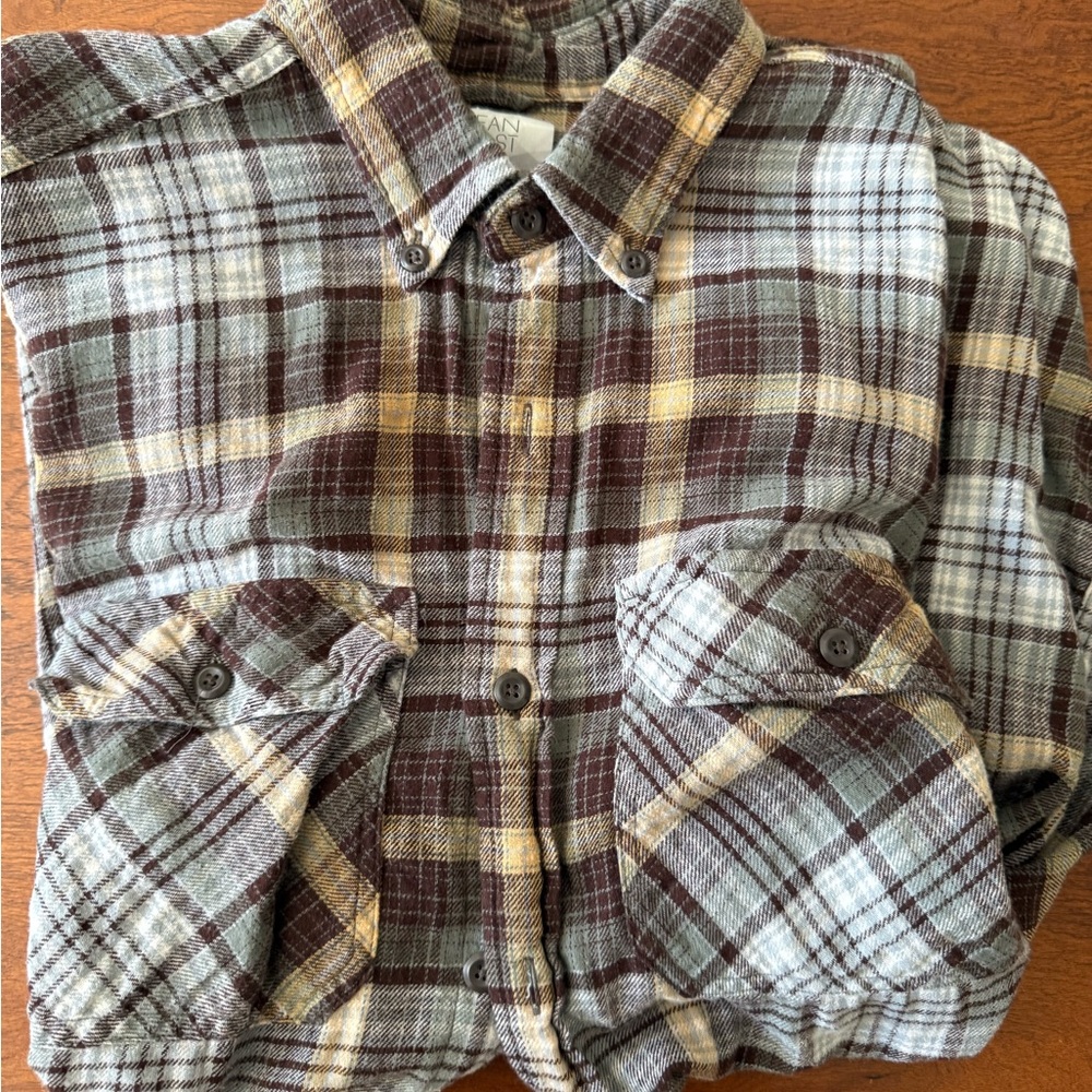 Men's Plaid Casual Button Down Shirt - Brown, Yellow, Gray